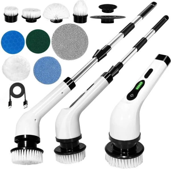 9-in-1 Cordless Electric Spin Scrubber – Power Cleaning Brush with Adjustable Extension Handle & 9 Replaceable Heads for Bathroom, Tub, and Tile