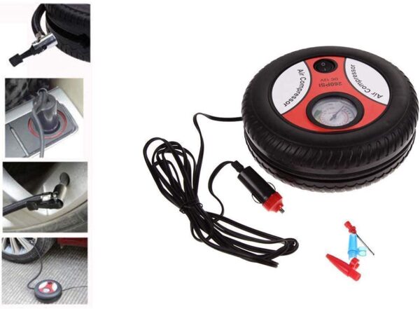 Heavy Duty Portable DC 12V Mini Tire Air Compressor with Multi-Use Adapters