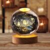 3D Solar System Crystal Ball Night Light – Luminous Astronomy Lamp with Warm LED Wooden Base for Home Decor & Gifts