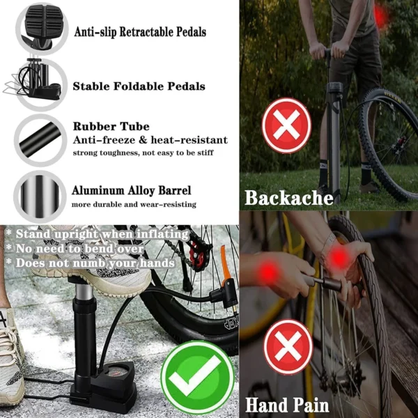 Heavy-Duty Foot Air Pump with Precise Pressure Gauge – Portable Floor Pump for Bicycles, Cars, Motorcycles, and Sports Balls