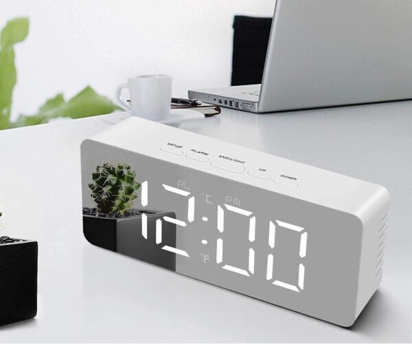 Modern LED Digital Alarm Clock with Mirror Display – Large Number Table Clock with Temperature & Snooze for Bedroom, Office, and Desk