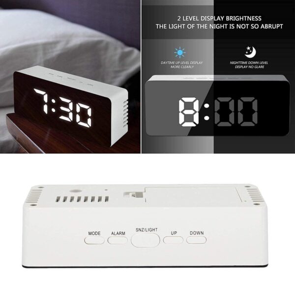 Modern LED Digital Alarm Clock with Mirror Display – Large Number Table Clock with Temperature & Snooze for Bedroom, Office, and Desk