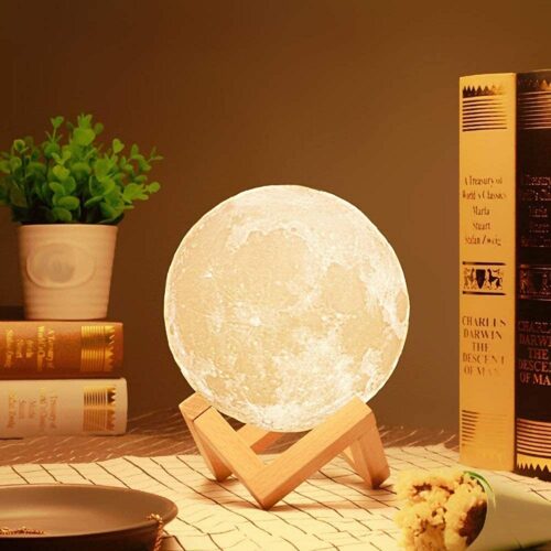 Moon Lamp with Wooden Stand – LED Lunar Night Light for Bedroom Decor & Gifts