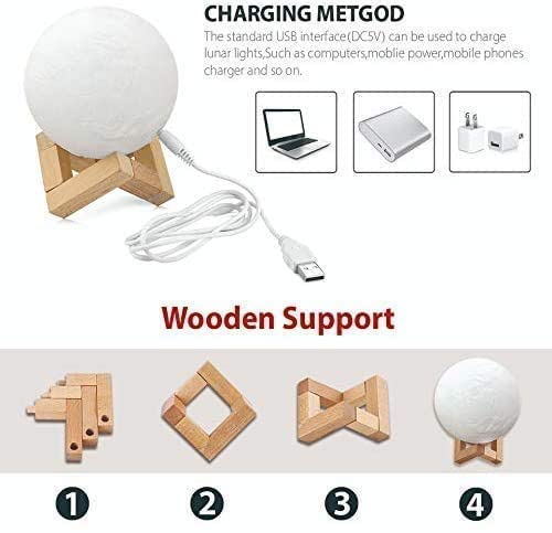 Moon Lamp with Wooden Stand – LED Lunar Night Light for Bedroom Decor & Gifts