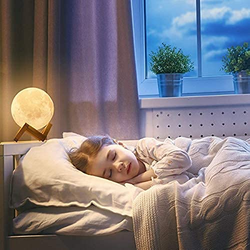Moon Lamp with Wooden Stand – LED Lunar Night Light for Bedroom Decor & Gifts